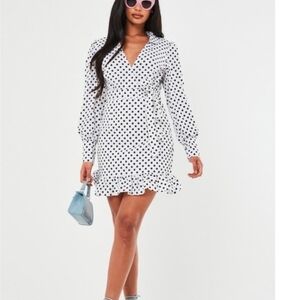 Missguided+ Black and White Ruffled Wrap Dress